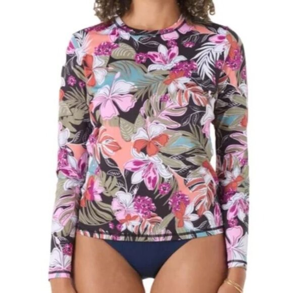 ROXY Womens Plus XXL Floral UPF 50 Sun Protection Rash Guard Long Sleeve Swim - Picture 1 of 8